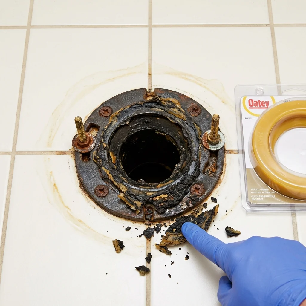 Failed wax ring showing water seepage at the base of a toilet in a Jackson, SC home